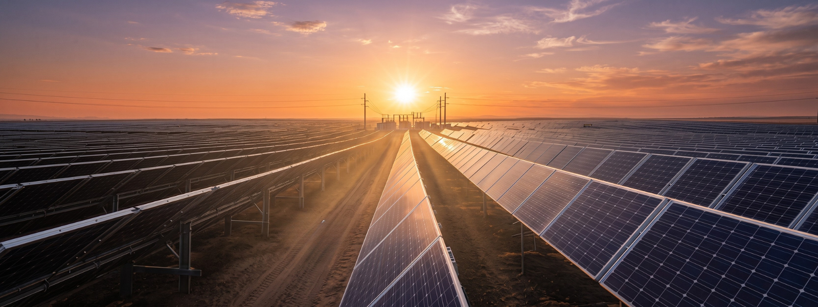 Granja solar Sigenergy al amanecer